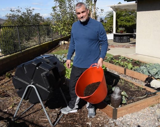 Mike Nava in his garden in Southern California