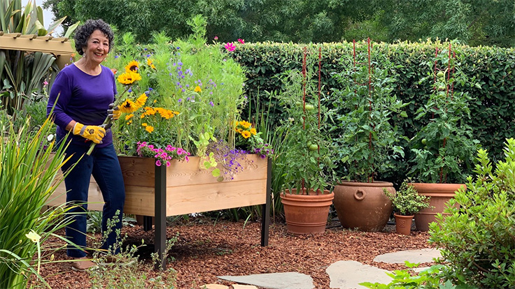 Toni Gattone tending elevated bed